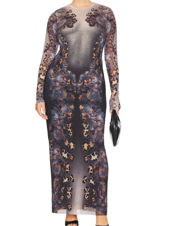 AFRM Dresses & Skirts - Afrm Long Sleeve Floral Leopard Print Maxi Dress in Black and Purple